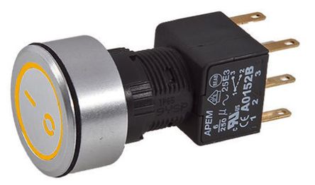 Apem - A1PCA1X250K303 - Apem A1PCA1X250K303  DP ɫLED 尲װ ť, 6 A @ 250 V 		