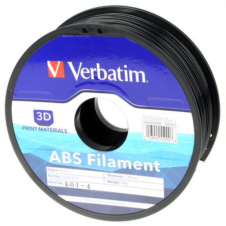 Verbatim - 55000 - Verbatim 黑色 1.75mm直径 FDM ABS 3D 打印机熔丝耗材 55000, 1kg		