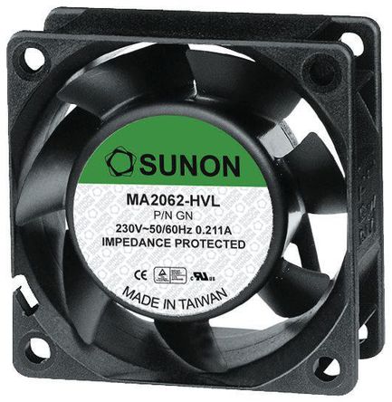 Sunon - MA2062-HVL.GN - Sunon Maglev ϵ 4.4W 220  240 V   MA2062-HVL.GN, 30.6m3/h, 4200rpm, 60 x 60 x 25mm		