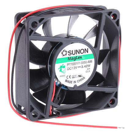 Sunon - PF70201V1-000U-A99 - Sunon PF ϵ 3.42W 12 V ֱ  PF70201V1-000U-A99, 73m3/h, 4600rpm, 70 x 70 x 20mm		