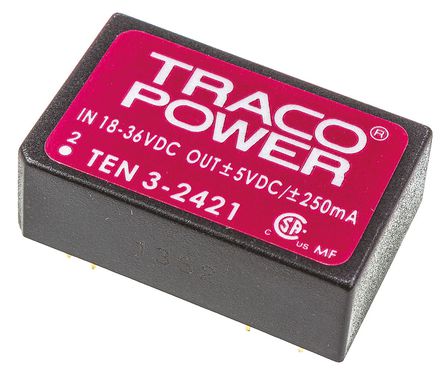TRACOPOWER - TEN 3-2421 - TRACOPOWER TEN 3 ϵ 3W ʽֱ-ֱת TEN 3-2421, 18  36 V ֱ, 5V dc, 250mA, 1.5kV dcѹ, 79%Ч, DIP 24װ		