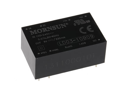 RS Pro - LD03-10B09 - RS Pro 3W  ǶʽģʽԴ SMPS LD03-10B09, 110  370 V dc, 85  264 V ac, 9V, 330mA, 74%Ч, ܷװ		