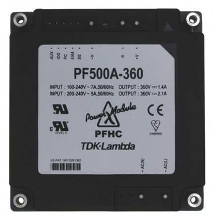 TDK-Lambda - PF-500A-360 - TDK-Lambda 756W  ǶʽģʽԴ SMPS PF-500A-360, 85  265V ac, 360V dc, 2.1A, 94%Ч, ܷװ		