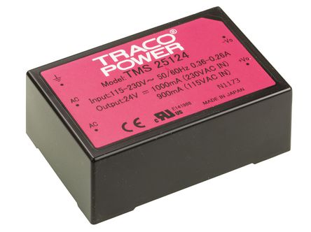 TRACOPOWER - TMS 25124 - TRACOPOWER 25W  ǶʽģʽԴ SMPS TMS 25124, 110  375 V dc, 85  264 V ac, 24V dc, 1A, 78%Ч, ܷװ		