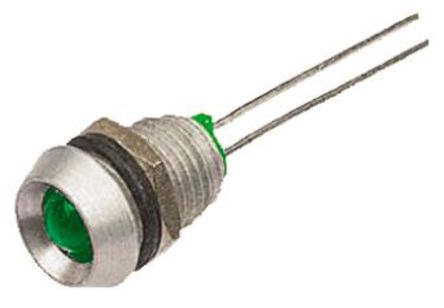 Bulgin - DX1091/GN - Bulgin DX1091/GN 5 mm  ɫ LED ָʾ, ߽Ӷ, 8mmװ׳ߴ, 2.2 V ֱ		