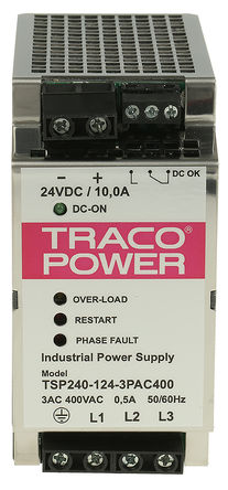 TRACOPOWER - TSP240-124-3PAC400 - TRACOPOWER 240W ģʽ DIN 尲װԴ TSP240-124-3PAC400, 92%Ч, 440V ac, 10A, 24V dc 24V dc/		