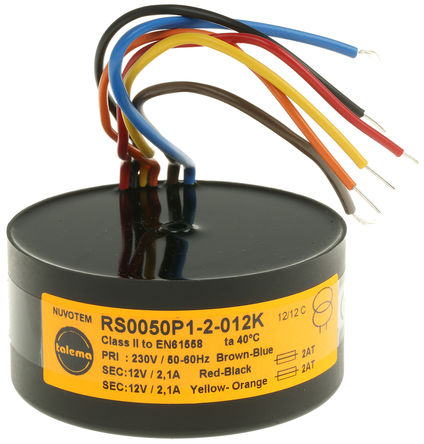 Nuvotem Talema - 0050P1-2-012K - Nuvotem Talema 50VA 2 αѹ 0050P1-2-012K, 2 x 12V acμѹ, 87.3 (Dia.) x 41.7mm		