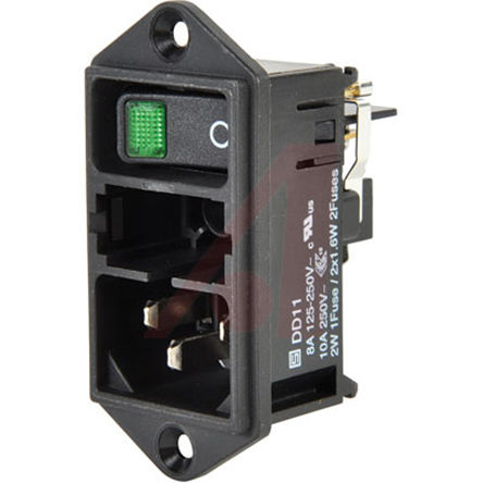 Schurter - DD11.0114.1110 - Schurter ݶװ C14 ͷ IEC  DD11.0114.1110, ۶ߴ5 x 20mm, Ӷ˽, 10 (IEC) A, 8 (UL & CSA) A, 250 V 		