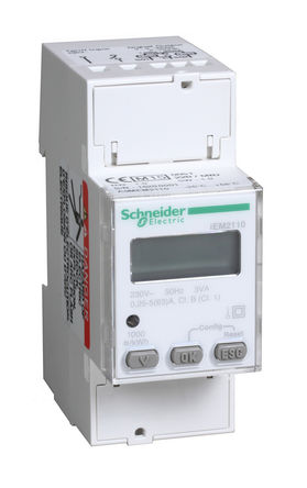 Schneider Electric - A9MEM2110 - Schneider Electric Acti 9 iEM2000 系列 A9MEM2110 单相 8位 LCD 数字功率表, 脉冲输出		