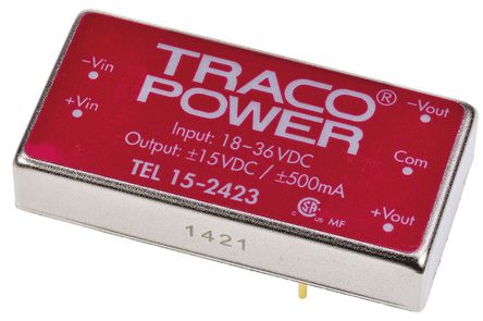 TRACOPOWER - TEL 15-2423 - TRACOPOWER TEL 15 ϵ 15W ʽֱ-ֱת TEL 15-2423, 18  36 V ֱ, 15V dc, 500mA, 1.5kV dcѹ, 1 x 2 inװ		