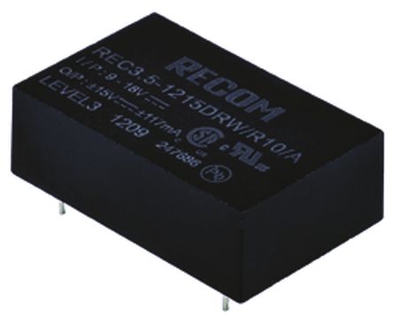 Recom - REC3.5-1215DRW/R10/A - Recom REC3.5 ϵ 3.5W ʽֱ-ֱת REC3.5-1215DRW/R10/A, 9  18 V ֱ, 15V dc, 117mA, 10kV dcѹ, 83%Ч		