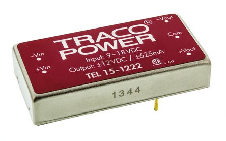 TRACOPOWER - TEL 15-1222 - TRACOPOWER TEL 15 ϵ 15W ʽֱ-ֱת TEL 15-1222, 9  18 V ֱ, 12V dc, 625mA, 1.5kV dcѹ, 86%Ч		