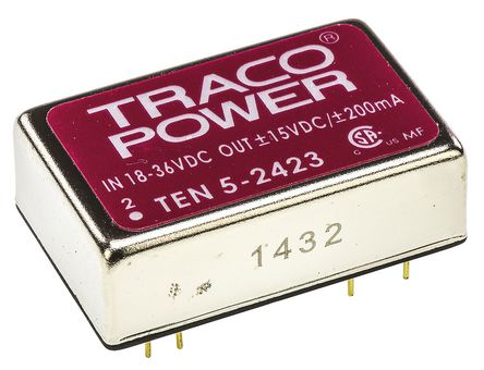 TRACOPOWER - TEN 5-2423 - TRACOPOWER TEN 5 ϵ 6W ʽֱ-ֱת TEN 5-2423, 18  36 V ֱ, 15V dc, 200mA, 1.5kV dcѹ, 86%Ч		