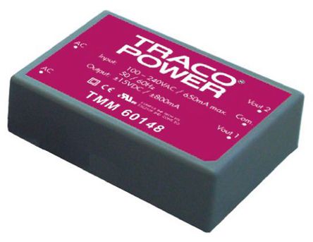 TRACOPOWER - TMM 60105 - TRACOPOWER 51W  ǶʽģʽԴ SMPS TMM 60105, 85  264V ac, 5.1V dc, 10A, 87%Ч, ܷװ		