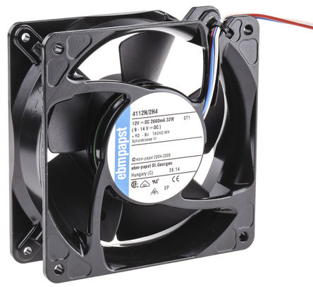 ebm-papst - 4112N/2H4-RS0 - ebm-papst 4100N ϵ 32W 12 V ֱ  4112N/2H4-RS0, 355m3/h, 6800rpm, 119 x 119 x 38mm		