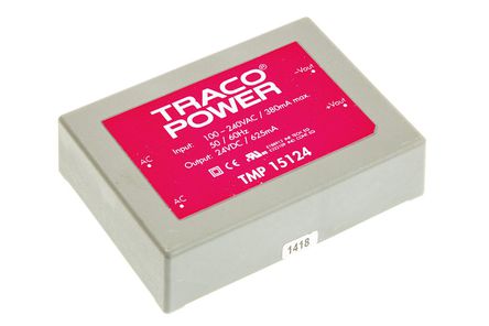 TRACOPOWER - TMP 15124 - TRACOPOWER 15W  ǶʽģʽԴ SMPS TMP 15124, 120  370 V dc, 85  264 V ac, 24V dc, 625mA, 79%Ч		