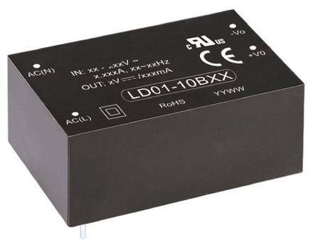 RS Pro - LD01-10B15 - RS Pro 1W  ǶʽģʽԴ SMPS LD01-10B15, 120  430 V dc, 85  305 V ac, 15V dc, 67mA, 74%Ч		