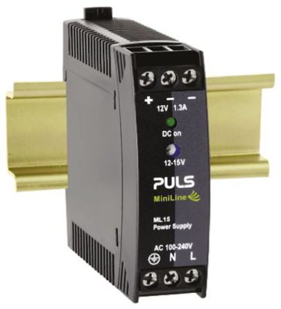PULS - ML15.121 - PULS 15W ģʽ DIN 尲װԴ ML15.121, 82.4 %, 82.5 %, 83 %Ч, 240V ac, 1.3A, 15V dc 12V dc/		