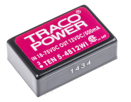 TRACOPOWER - TEN 5-4812WI - TRACOPOWER TEN 5WI ϵ 6W ʽֱ-ֱת TEN 5-4812WI, 18  75 V ֱ, 12V dc, 500mA, 1.5kV dcѹ, 84%Ч		