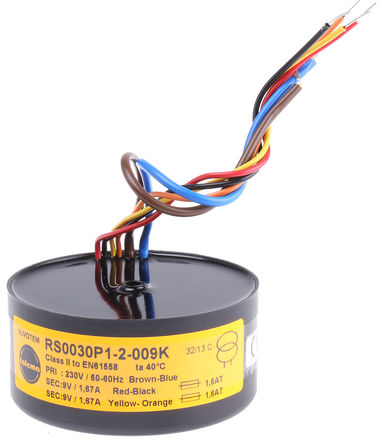 Nuvotem Talema - 0030P1-2-009K - Nuvotem Talema 30VA 2 αѹ 0030P1-2-009K, 2 x 9V acμѹ, 81.3 (Dia.) x 39.1mm		