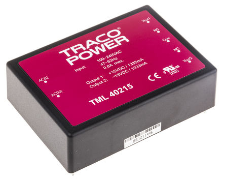 TRACOPOWER - TML 40215 - TRACOPOWER 40W 2 ǶʽģʽԴ SMPS TML 40215, 100  375 V dc, 90  264 V ac, 15V dc, 1.333A		