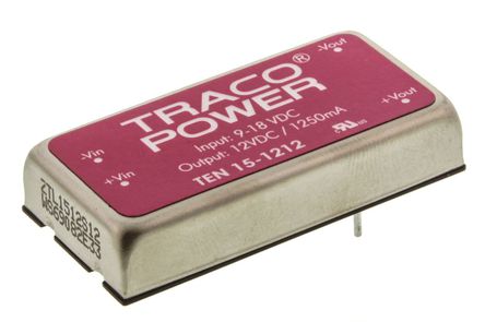 TRACOPOWER - TEN 15-1212 - TRACOPOWER TEN 15 ϵ 15W ʽֱ-ֱת TEN 15-1212, 9  18 V ֱ, 12V dc, 1.25A, 1.5kV dcѹ, 86%Ч		