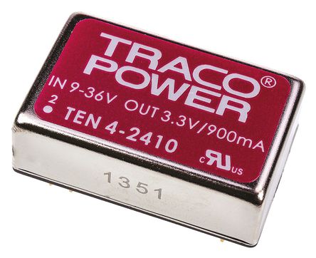 TRACOPOWER - TEN 4-2410 - TRACOPOWER TEN 4 ϵ 4W ʽֱ-ֱת TEN 4-2410, 9  36 V ֱ, 3.3V dc, 900mA, 1.5kV dcѹ, 77%Ч, DIP 24װ		