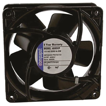 ebm-papst - 4600XP - ebm-papst 4600 ϵ 18W 115 V   4600XP, 180m3/h, 3100rpm, 119 x 119 x 38mm		