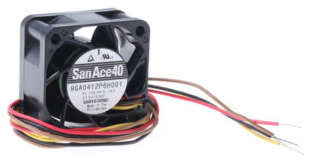 Sanyo Denki - 9GA0412P6H001 - Sanyo Denki GA ϵ 1.68W 12 V ֱ  9GA0412P6H001, 19.8m3/h, 12400rpm, 40 x 40 x 20mm		