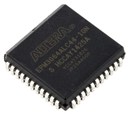 Altera - EPM3064ALC44-10N - EPM3064ALC44-10N, 最大 3000A系列 复杂可编程逻辑设备 CPLD, EEPROM存储器, 64宏单元, 34 I/O, 4逻辑块, ISP, 44针 PLCC封装		