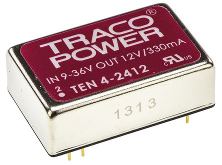 TRACOPOWER - TEN 4-2412 - TRACOPOWER TEN 4 ϵ 4W ʽֱ-ֱת TEN 4-2412, 9  36 V ֱ, 12V dc, 330mA, 1.5kV dcѹ, 83%Ч, DIP 24װ		