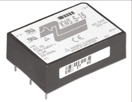 TDK-Lambda - KWS 5 15 HFP - TDK-Lambda 5W  ǶʽģʽԴ SMPS KWS 5 15 HFP, 110  340 V dc, 85  265 V ac, 15V, 350mA, 76%Ч		