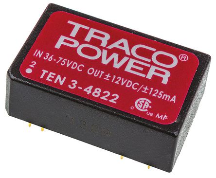 TRACOPOWER - TEN 3-4822 - TRACOPOWER TEN 3 ϵ 3W ʽֱ-ֱת TEN 3-4822, 36  72 V ֱ, 12V dc, 125mA, 1.5kV dcѹ, 84%Ч		