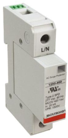 Bourns - 1250-1S-400 - Bourns 1250 ϵ 600 V  100kA 1  1250-1S-400, DIN 찲װ, 18 x 67 x 90mm		