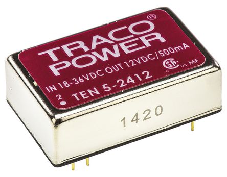 TRACOPOWER - TEN 5-2412 - TRACOPOWER TEN 5 ϵ 6W ʽֱ-ֱת TEN 5-2412, 18  36 V ֱ, 12V dc, 500mA, 1.5kV dcѹ, 86%Ч, DIP 24װ		