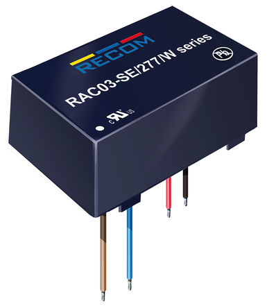 Recom - RAC03-3.3SE/277/W - Recom 3W  ǶʽģʽԴ SMPS RAC03-3.3SE/277/W, 120  430 V dc, 85  305 V ac, 3.3V dc, 900, 71%Ч		