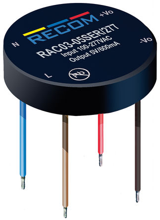 Recom - RAC03-24SER/277 - Recom 3W  ǶʽģʽԴ SMPS RAC03-24SER/277, 120  430 V dc, 85  305 V ac, 24V dc, 125, 76%Ч		