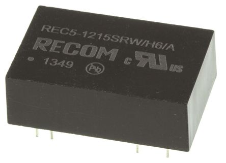 Recom - REC5-1215SRW/H6/A - Recom REC5 ϵ 5W ʽֱ-ֱת REC5-1215SRW/H6/A, 9  18 V ֱ, 15V dc, 340mA, 3kV acѹ, DIPװ		
