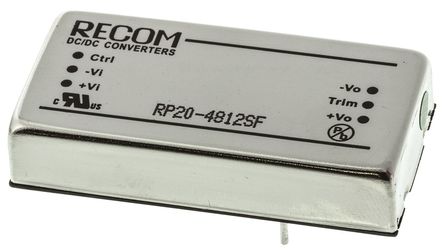 Recom - RP20-4812SF - Recom RP20 F ϵ 20W ʽֱ-ֱת RP20-4812SF, 36  75 V ֱ, 12V dc, 1.67A, 1.6kV dcѹ		