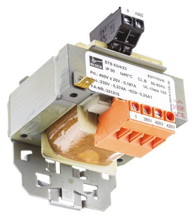 Block - STS63/4/23 - Block 63VA DIN 尲װѹ STS63/4/23, 1, :380V ac, 400V ac, 420V ac μ:230V ac, DIN 		