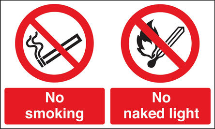 Signs & Labels - MS05529R - Signs & Labels MS05529R ɫ/ɫ/ɫ Ӣ  ֹǩ “No Smoking, No Naked Light“ No Smokingֹ̣, 450 x 300mm		