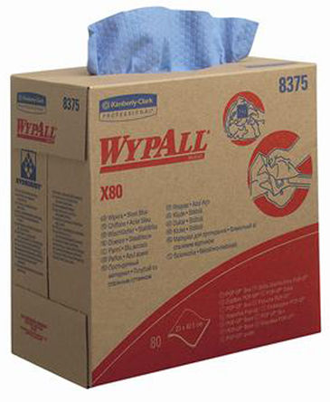 Kimberly Clark - 8375 - Kimberly Clark 8375 80张 蓝色 盒装 湿巾, 425 x 230mm, 适用于重型机械和零件擦拭，维护任务，准备表面		
