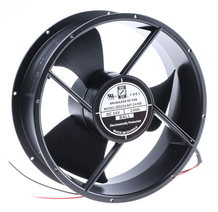 RS Pro - OD254AP-24HB - RS Pro OD254 ϵ 64W 24 V ֱ  OD254AP-24HB, 1444m3/h, 2500rpm, 254 (Dia.) x 88.9mm		