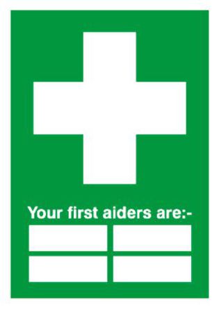Signs & Labels - FA01750S - Signs & Labels FA01750S 绿色/白色 英语 乙烯基 急救标签 “Your First Aiders Are:“, 210 x 297mm		