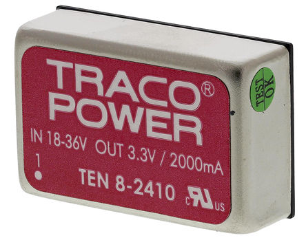 TRACOPOWER - TEN 8-2410 - TRACOPOWER TEN 8 ϵ 8W ʽֱ-ֱת TEN 8-2410, 18  36 V ֱ, 3.3V dc, 2A, 1.5kV dcѹ, 80%Ч, DIP 24װ		