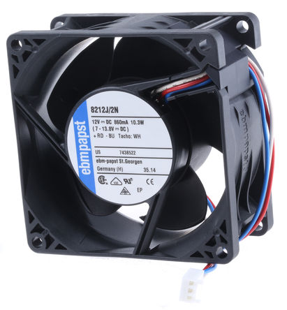 ebm-papst - 8212J/2N-RS0 - ebm-papst 8200J ϵ 10W 12 V ֱ  8212J/2N-RS0, 132m3/h, 8400rpm, 80 x 80 x 38mm		