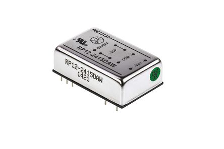 Recom - RP12-2415DAW - Recom RP12 AW ϵ 12W ʽֱ-ֱת RP12-2415DAW, 9  36 V ֱ, 15V dc, 400mA, 1.6kV dcѹ, DIPװ		