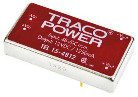 TRACOPOWER - TEL 15-4812 - TRACOPOWER TEL 15 ϵ 15W ʽֱ-ֱת TEL 15-4812, 36  75 V ֱ, 12V dc, 1.25A, 1.5kV dcѹ, 1 x 2 inװ		