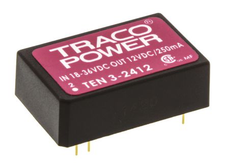 TRACOPOWER - TEN 3-2412 - TRACOPOWER TEN 3 ϵ 3W ʽֱ-ֱת TEN 3-2412, 18  36 V ֱ, 12V dc, 250mA, 1.5kV dcѹ, 84%Ч, DIP 24װ		