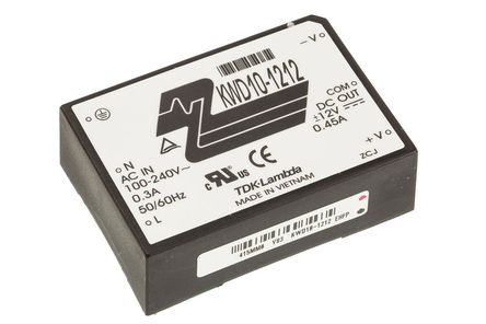 TDK-Lambda - KWD 10 12 12 - TDK-Lambda 10W 2 ǶʽģʽԴ SMPS KWD 10 12 12, 110  340 V dc, 85  265 V ac, 12V, 450mA, 73%Ч		
